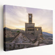 Large art depicting a scenic European Albania landscape in muted earth tones on stretched canvas, ideal for kitchen wall art.