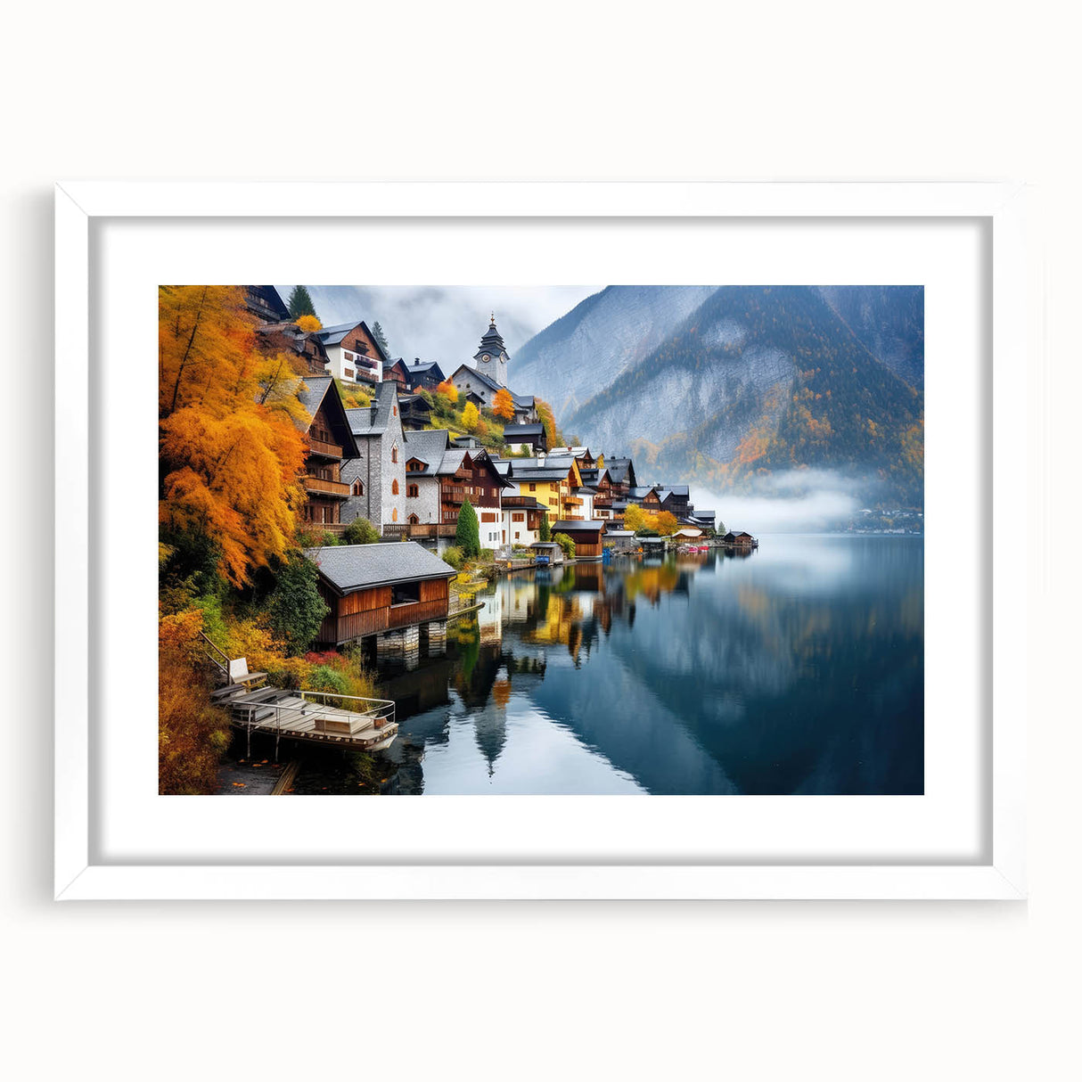 Textured abstract art print of a European landscape in muted earth tones, framed with a white mat.