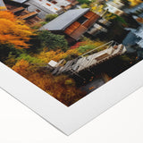 Art deco poster of an Austrian landscape in muted earth tones on rolled canvas, suitable for dining room decor.