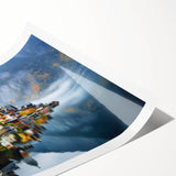 Extra large wall art featuring line art flowers in a scenic Austrian landscape, printed on rolled canvas.