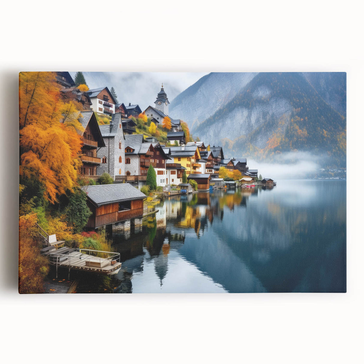 A black and white stretched canvas of a European cityscape, ideal for kitchen wall art or bedroom ambiance.