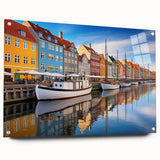 Acrylic print of a large abstract Danish landscape in cool blue and gray tones, suitable for bedroom or dining room decor.