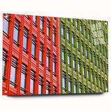 Acrylic print of London's skyline in muted gray and blue tones, ideal for modern bedroom or dining room decor.