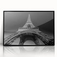 Large abstract wall art depicting a stylized Paris scene in black and white tones on a framed acrylic.