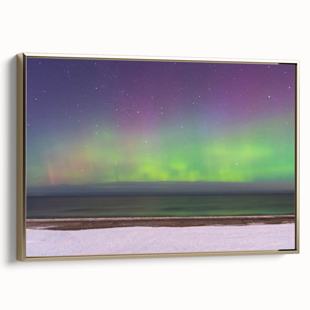 Framed canvas featuring a vintage-style landscape painting of a Latvian scenery in muted gold and black tones.