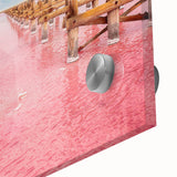 Large abstract wall art depicting Yucatan scenery in mid-century modernist style on acrylic glass, ideal for dining room art.