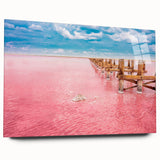 Acrylic print of a large abstract depiction of Yucatan scenery, in rich green and blue tones.