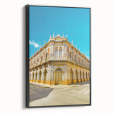 Black and white framed canvas of a Bolivian landscape, featuring vintage poster art style, ideal for bedroom decor.