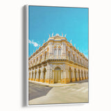 Vintage poster art of a Bolivian landscape on a framed canvas, featuring a colorful palette ideal for living room decor.