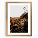 Extra large wall art featuring textured, abstract art prints in autumn hues, framed in gold, ideal for living room decor.