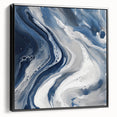 Geometric Abstract Wall Decor – Flowing Navy and Silver Artwork