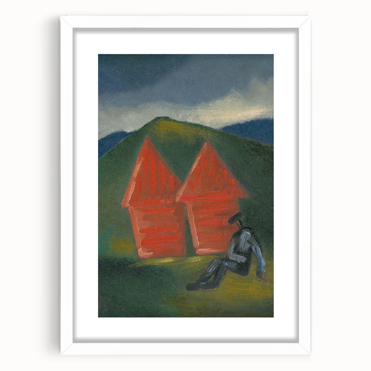 Modern Rural Landscape Wall Art - Abstract Barns with Dark Tones