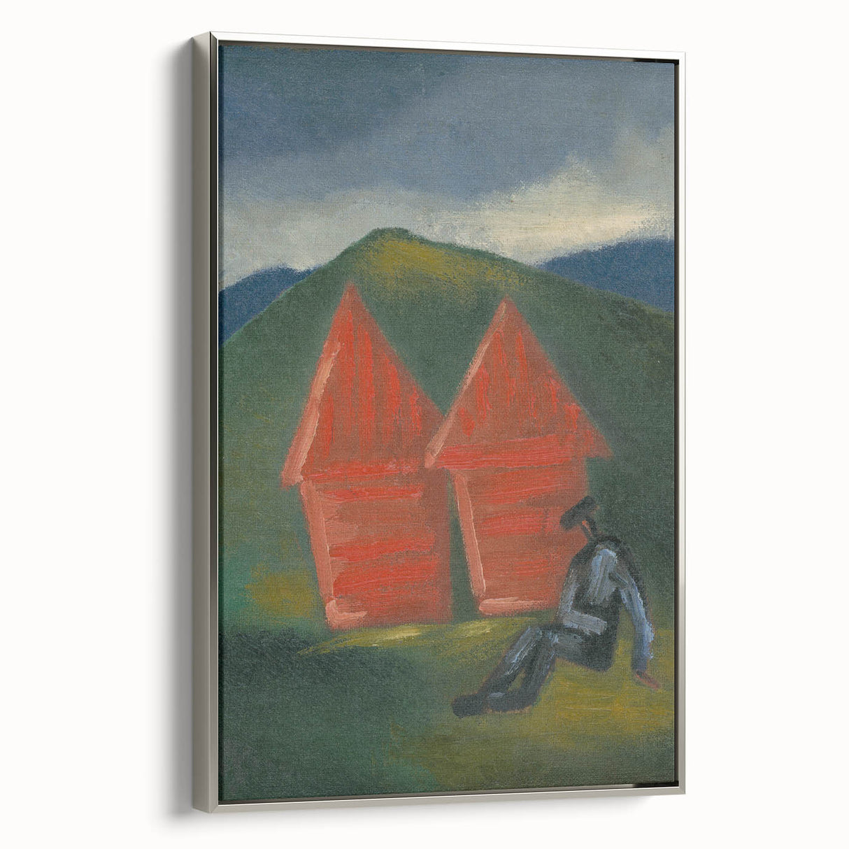 Modern Rural Landscape Wall Art - Abstract Barns with Dark Tones