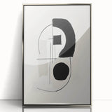 Framed abstract minimalist wall art with silver acrylic finish, showcasing geometric patterns in shades of gray and white, perfect for modern interior decor.
