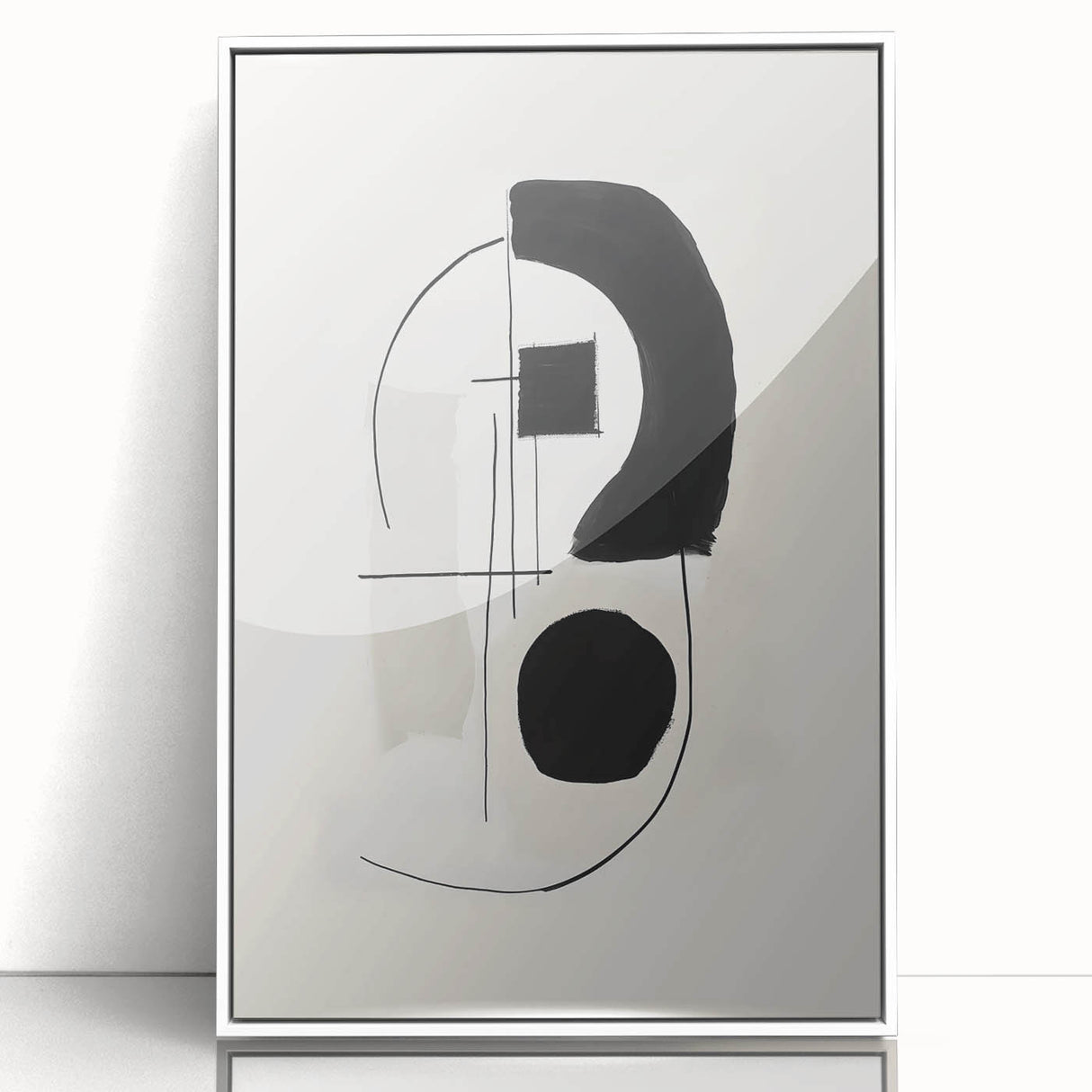 Abstract minimalist wall art featuring a framed acrylic design with soft white tones, ideal for modern decor. Perfect for enhancing contemporary living spaces.