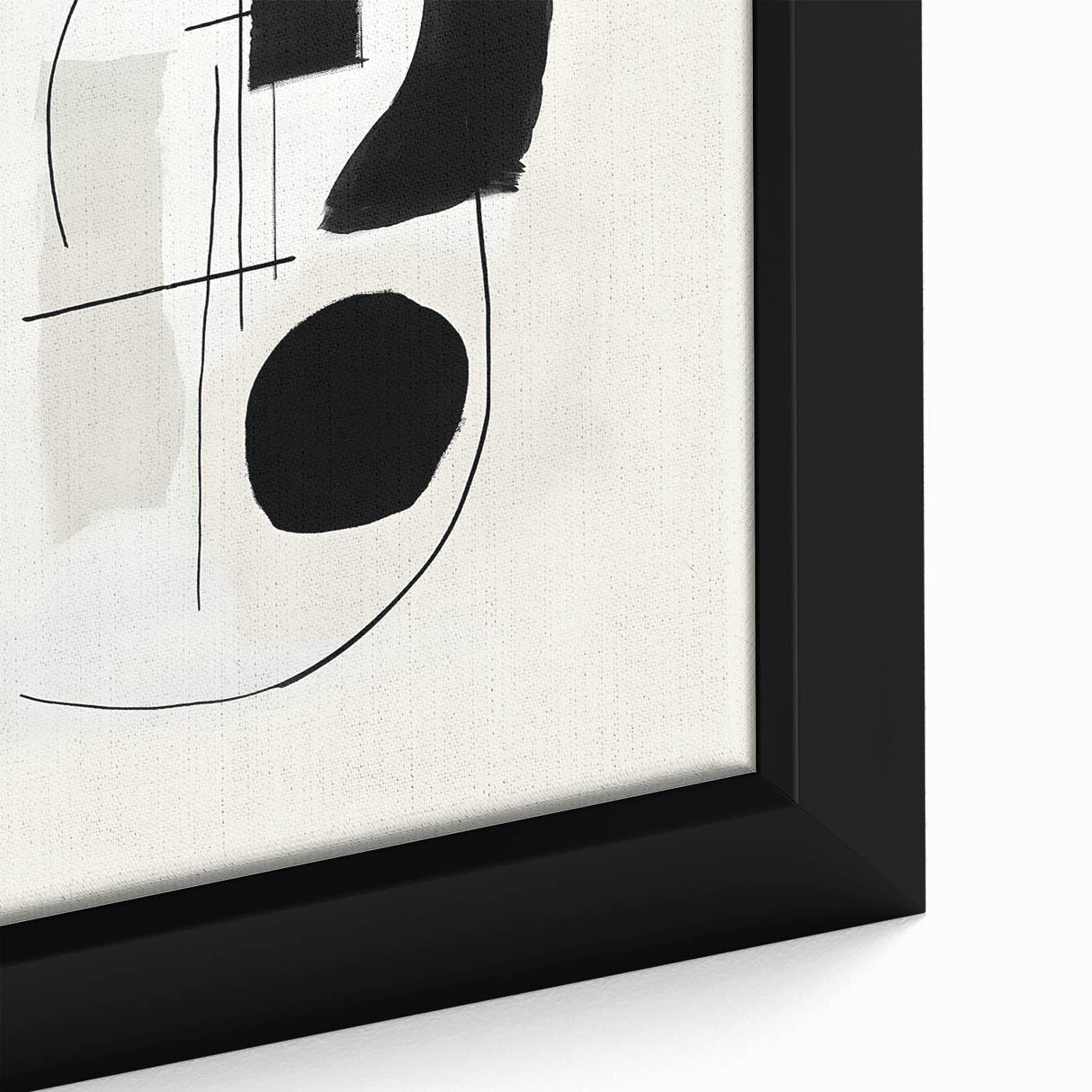 Abstract minimalist wall art featuring soft pastel colors and geometric shapes in a sleek black frame, perfect for modern home decor. Close-up detail showcases texture and artistic depth.