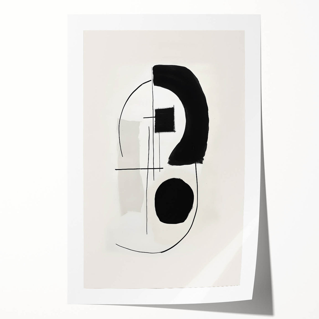 Abstract minimalist wall art print showcasing soft pastel colors and geometric shapes, elegantly rolled and packaged in a durable tube for safe shipping. Ideal for modern home decor.