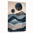 Abstract minimalist wall art displayed in a side view, featuring vibrant colors and geometric shapes, mounted with pins on a sleek white wall, showcasing modern decor aesthetics.