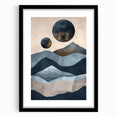 Abstract minimalist wall art framed in black with a white mat, showcasing geometric patterns and soft neutral tones, perfect for modern home decor.