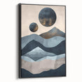 Framed minimalist abstract wall art in black, showcasing geometric patterns, displayed from the side, perfect for modern home decor and stylish interior design.