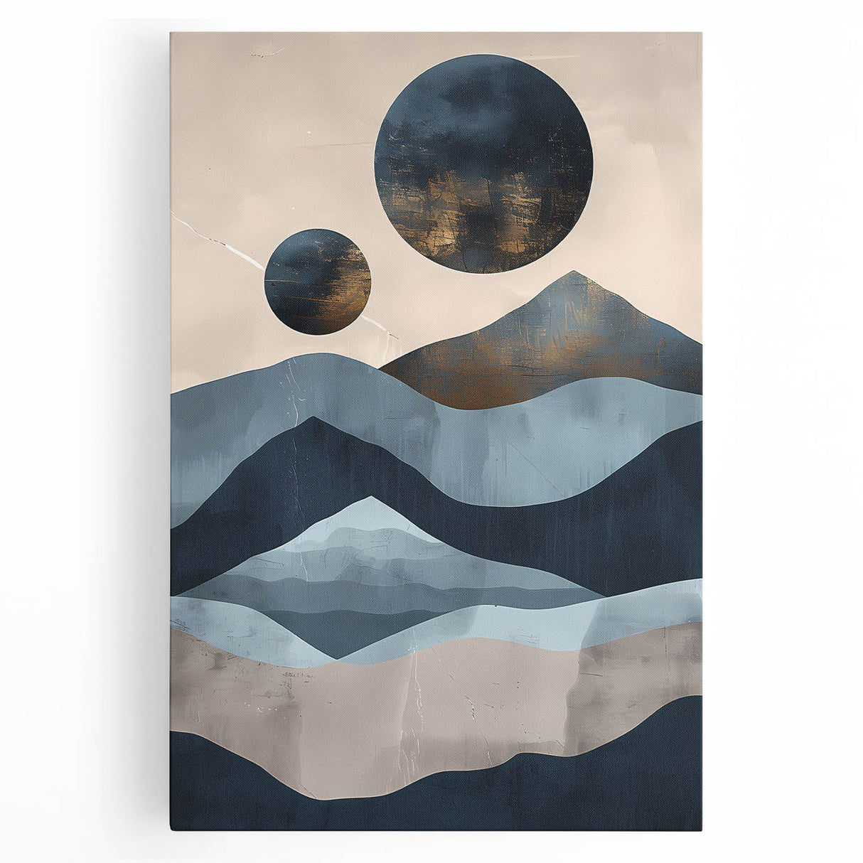 Abstract minimalist wall art printed on stretched canvas, featuring soft pastel colors and geometric shapes, perfect for modern home decor or office settings.