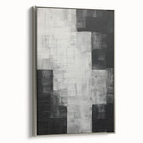 Framed minimalist abstract wall art in silver tones, showcasing a contemporary design with smooth lines and geometric shapes, perfect for modern decor.