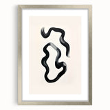 Abstract minimalist wall art framed in silver with a white mat, showcasing geometric shapes and soft color gradients, ideal for modern home decor.