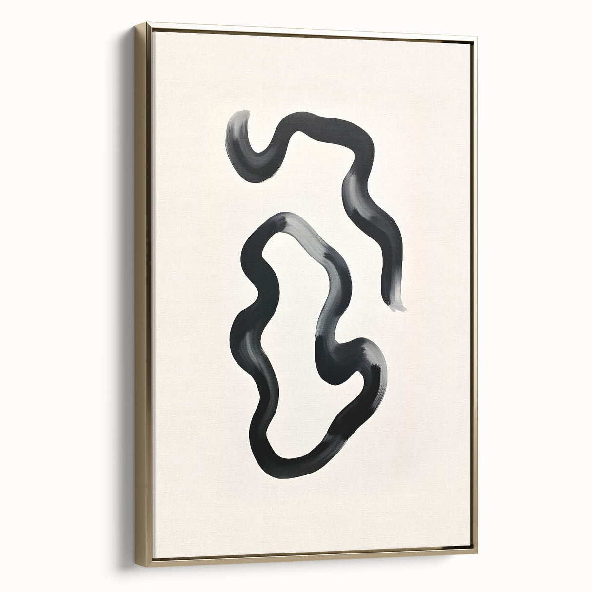 Framed canvas wall art featuring a minimalist abstract design in gold tones, showcasing a sleek side view that emphasizes its modern elegance and artistic appeal.