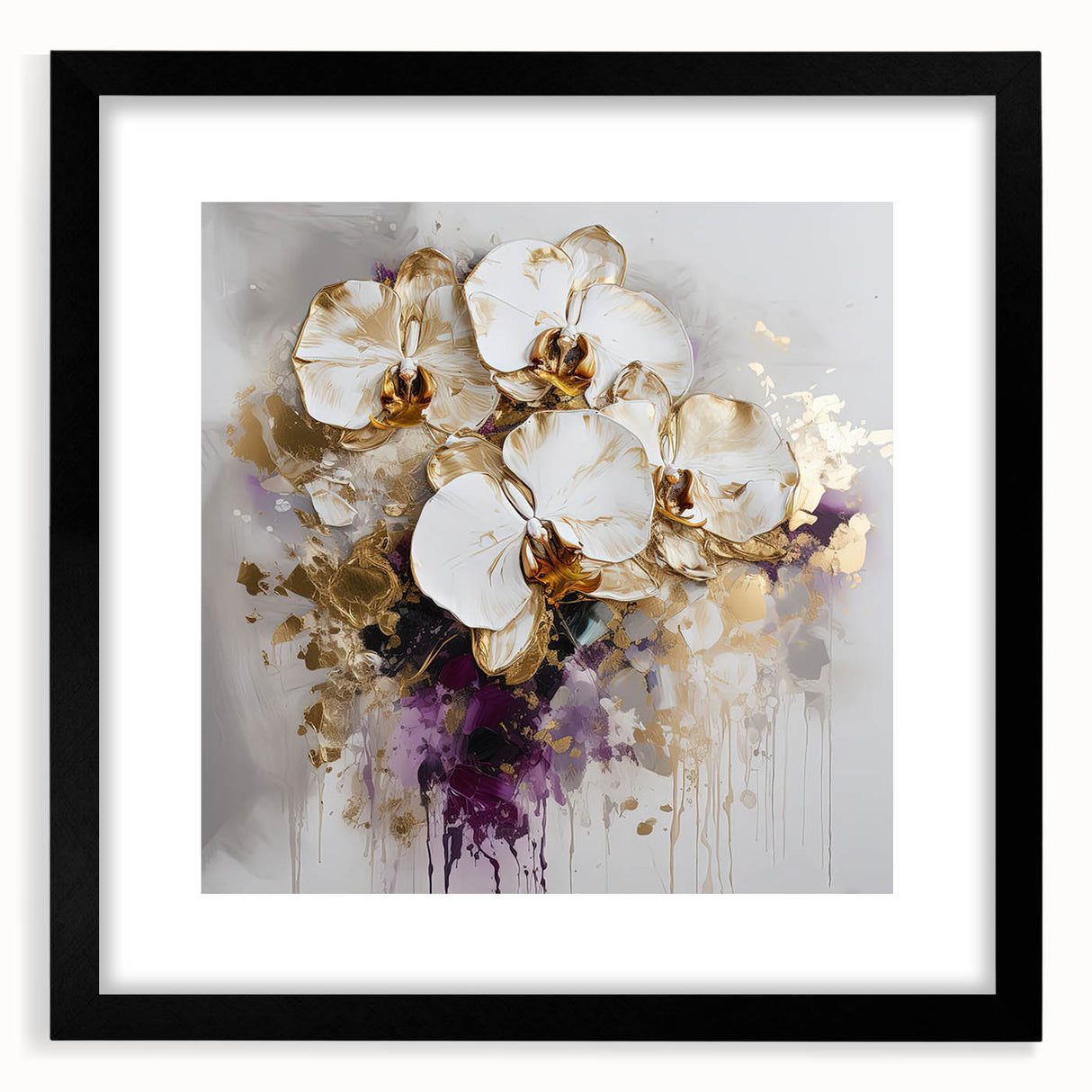 Golden Orchid Elegance - Modern Living Room Canvas Wall Art
