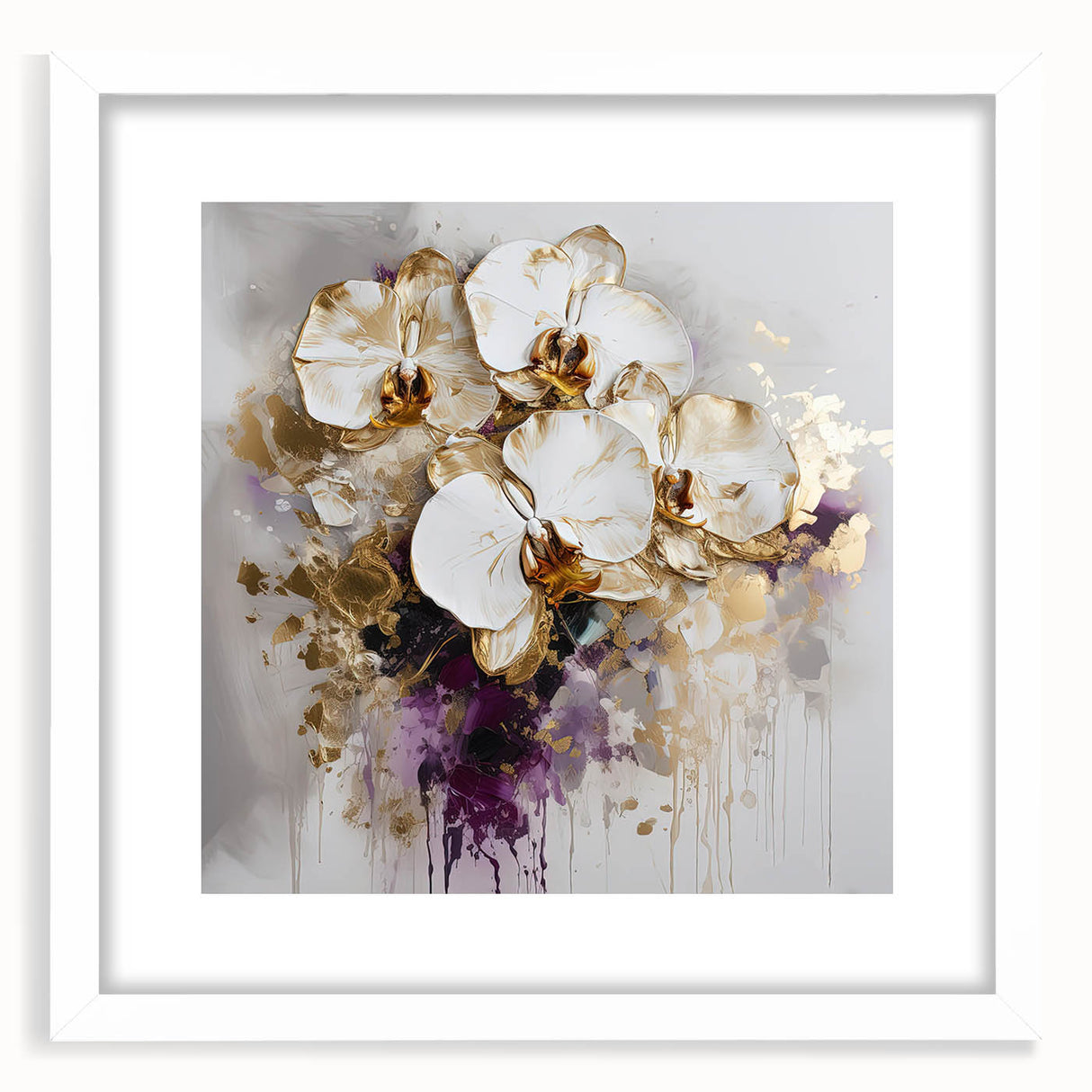 Golden Orchid Elegance - Modern Living Room Canvas Wall Art