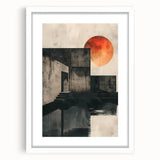 Abstract minimalist wall art framed in white with a mat, showcasing geometric shapes and soft color tones, perfect for modern decor. Ideal for enhancing contemporary interiors.