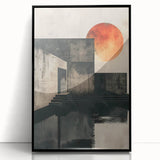 Framed abstract minimalist wall art featuring a sleek black design, showcasing clean lines and a contemporary aesthetic, perfect for modern home decor.