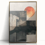 Framed abstract minimalist wall art showcasing a gold-accented design with a sleek acrylic finish, perfect for modern home decor and artistic aesthetics.