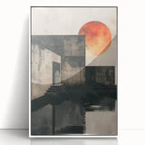 Framed minimalist wall art featuring an abstract design with soft white and gray tones, displayed from a front view, ideal for modern home decor.