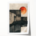 Abstract minimalist wall art print showcasing soft pastel colors and geometric shapes, elegantly rolled in a protective cardboard tube for easy display and storage.