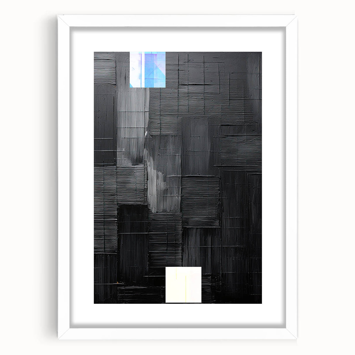 Abstract minimalist wall art featuring soft pastel colors in a white frame with a mat, creating a modern and elegant decor piece for contemporary interiors.