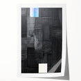 Abstract minimalist wall art print with soft pastel colors and geometric shapes, rolled and ready for display, showcasing modern decor aesthetic.