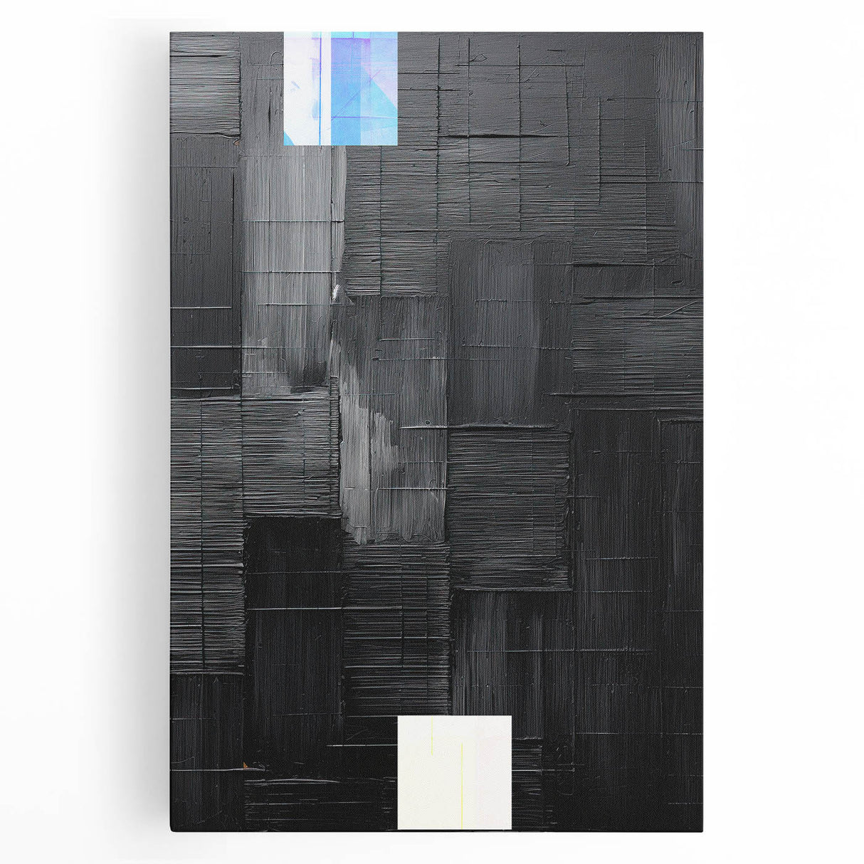 Abstract minimalist wall art on stretched canvas featuring soft pastel colors and geometric shapes, ideal for modern home decor or office aesthetics.