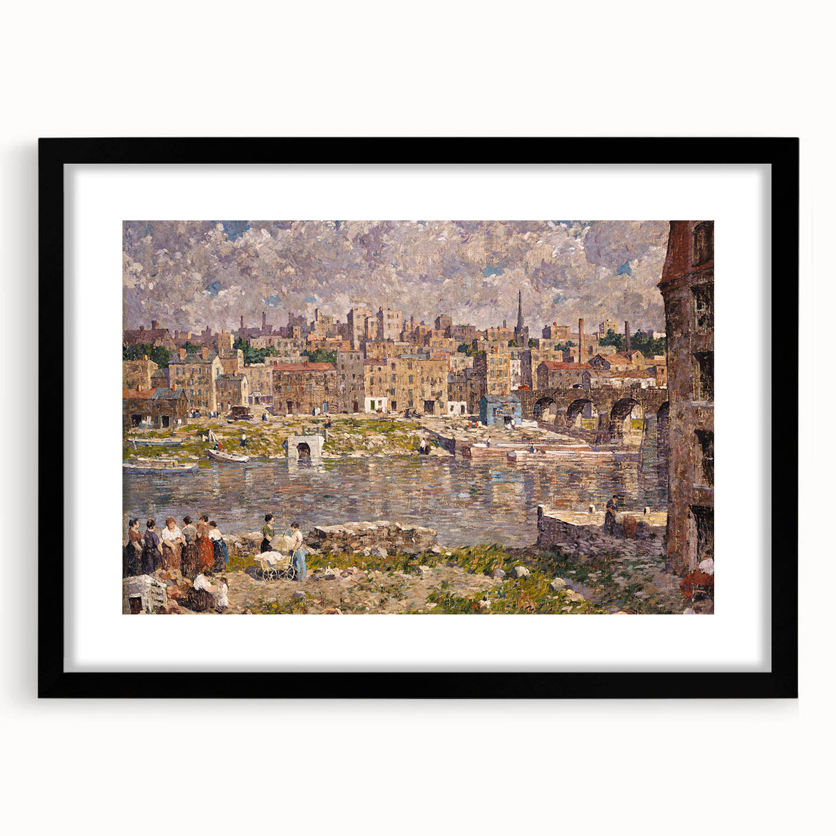 Modern Wall Art - Vibrant Riverside Town Scene | Classic Cityscape Decor