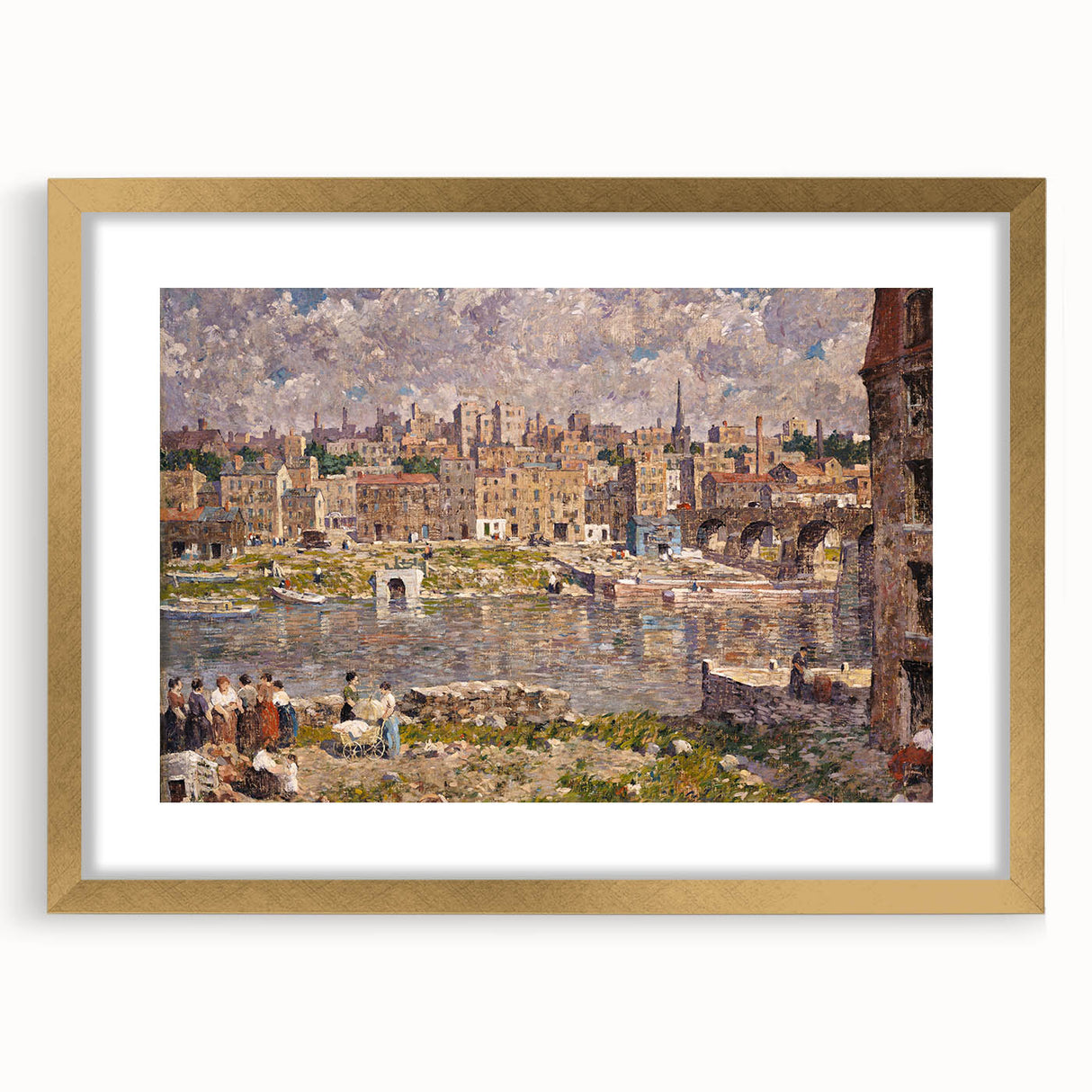 Modern Wall Art - Vibrant Riverside Town Scene | Classic Cityscape Decor