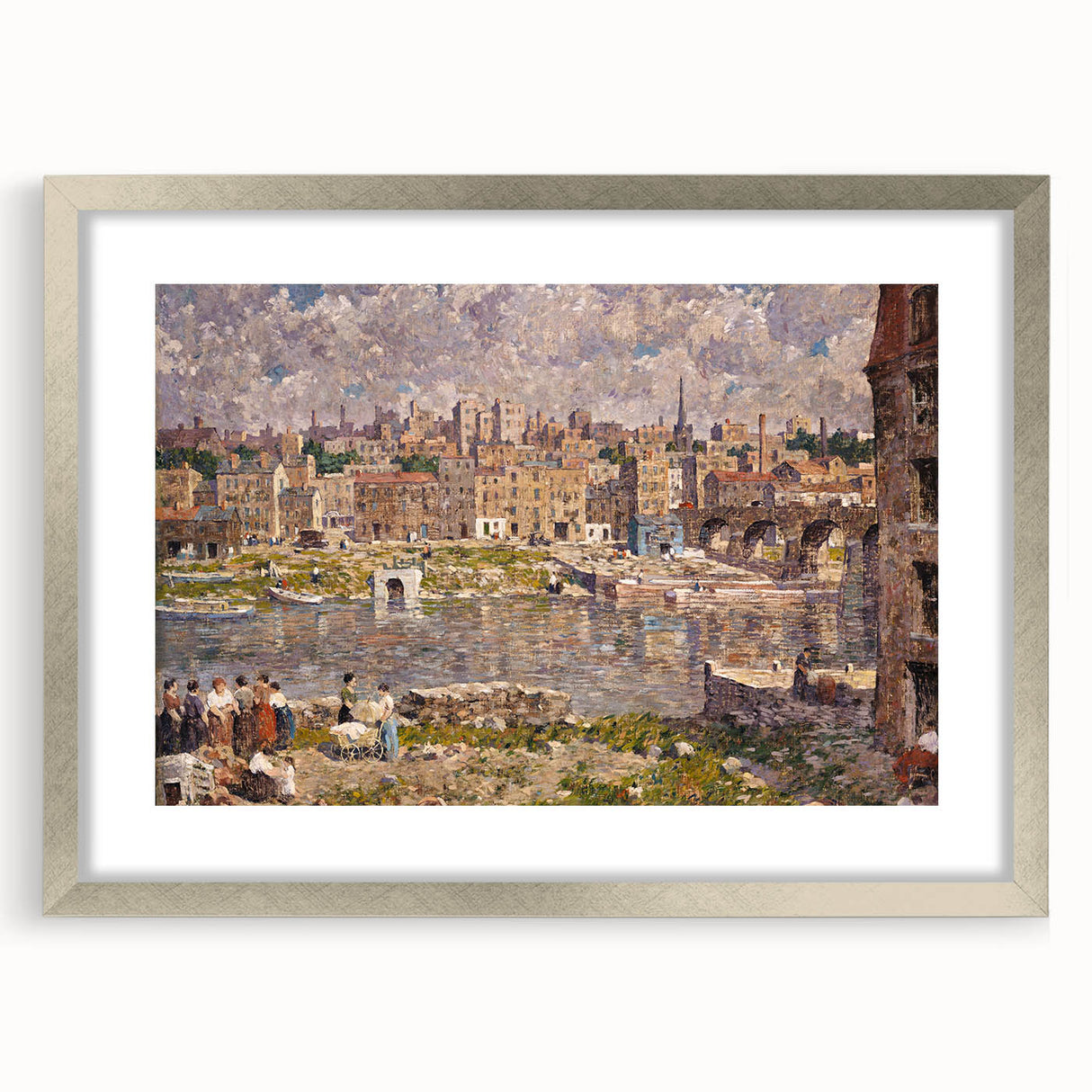 Modern Wall Art - Vibrant Riverside Town Scene | Classic Cityscape Decor