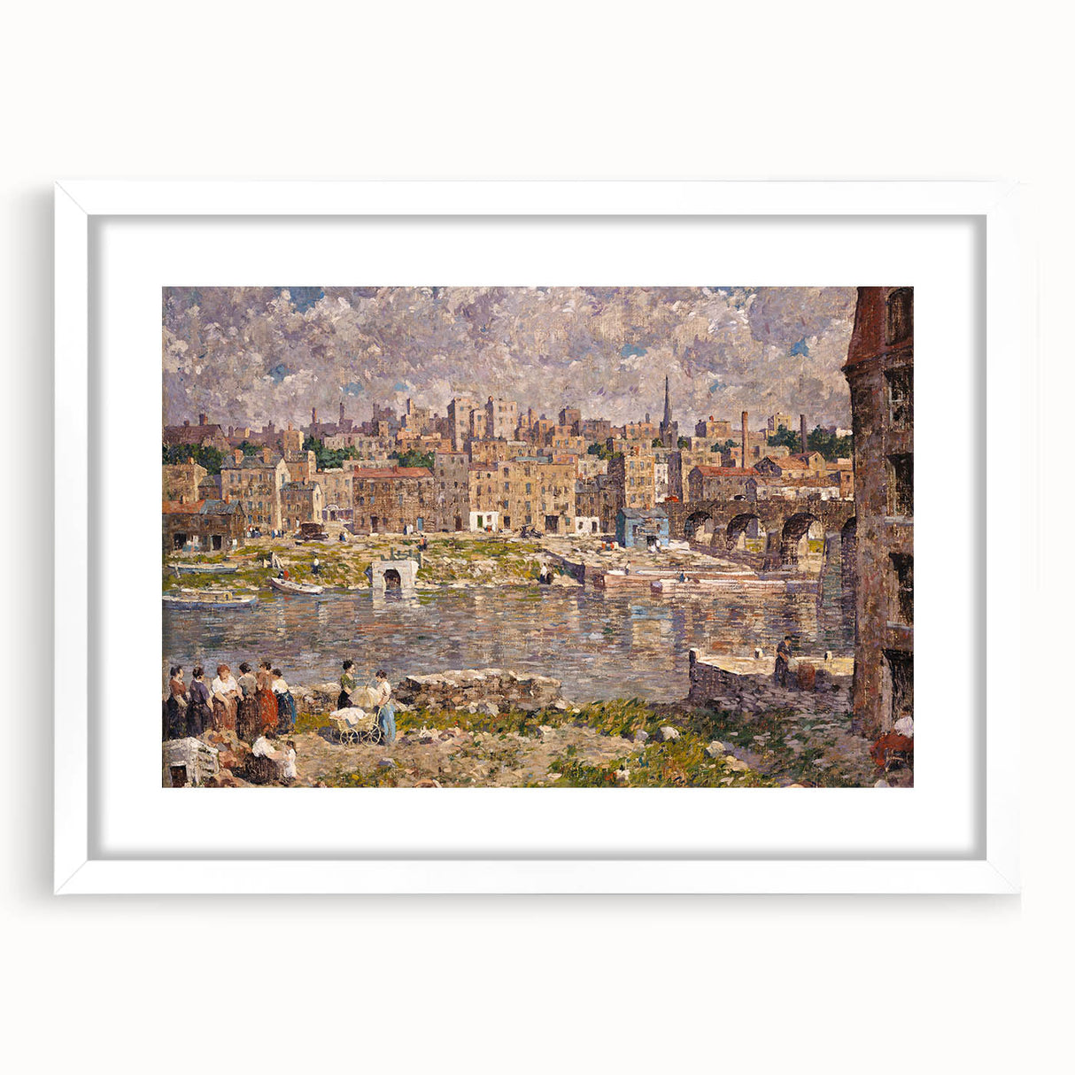 Modern Wall Art - Vibrant Riverside Town Scene | Classic Cityscape Decor