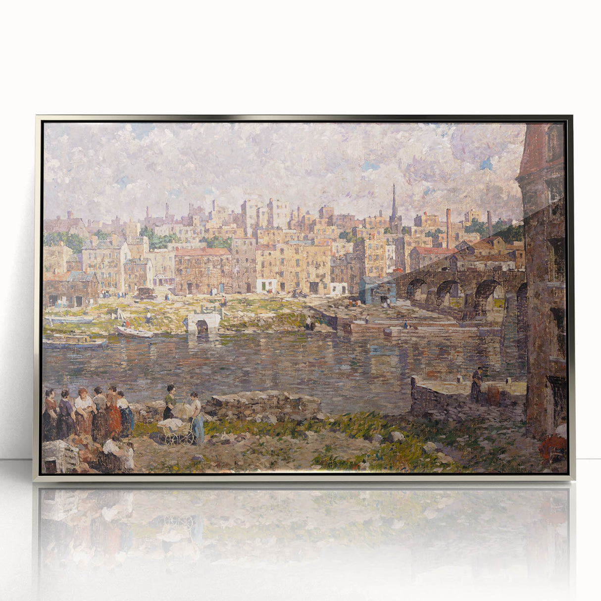 Modern Wall Art - Vibrant Riverside Town Scene | Classic Cityscape Decor