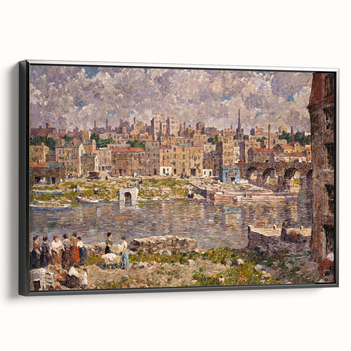 Modern Wall Art - Vibrant Riverside Town Scene | Classic Cityscape Decor
