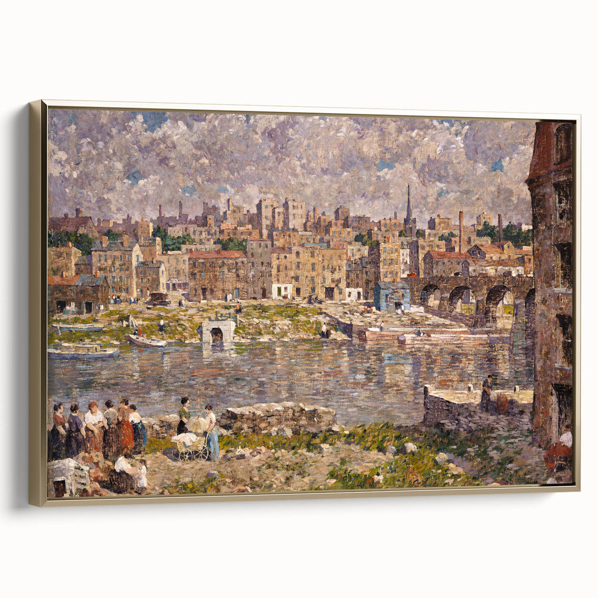 Modern Wall Art - Vibrant Riverside Town Scene | Classic Cityscape Decor
