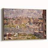 Modern Wall Art - Vibrant Riverside Town Scene | Classic Cityscape Decor