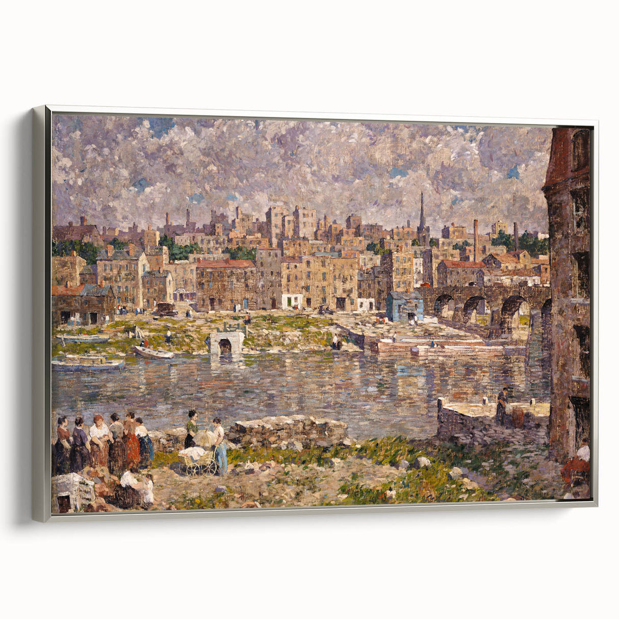 Modern Wall Art - Vibrant Riverside Town Scene | Classic Cityscape Decor