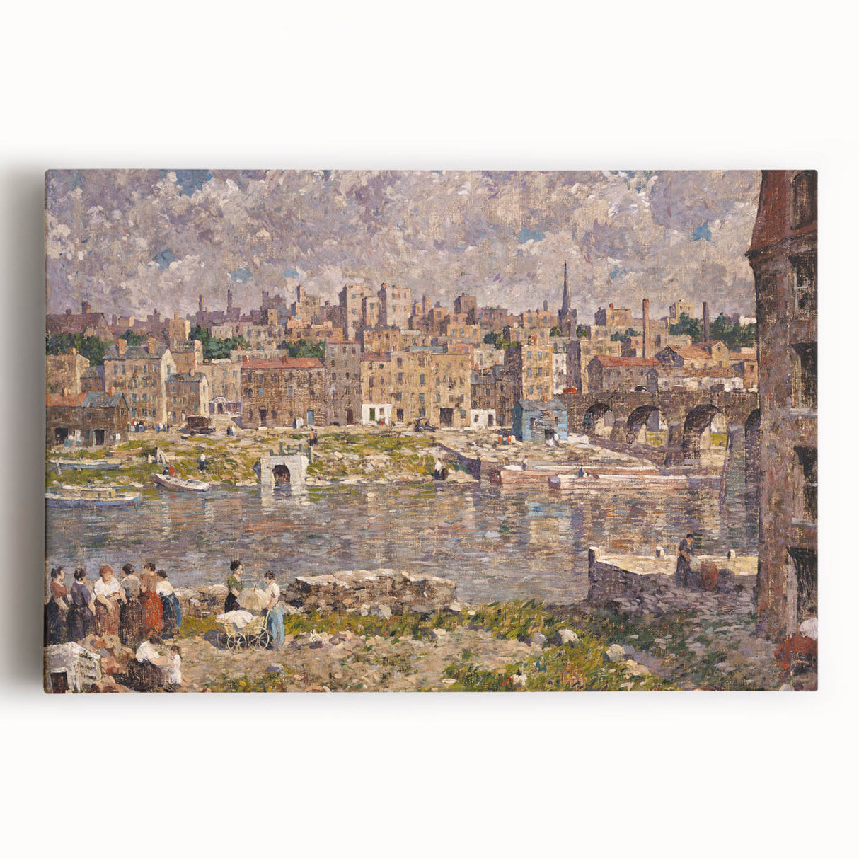 Modern Wall Art - Vibrant Riverside Town Scene | Classic Cityscape Decor