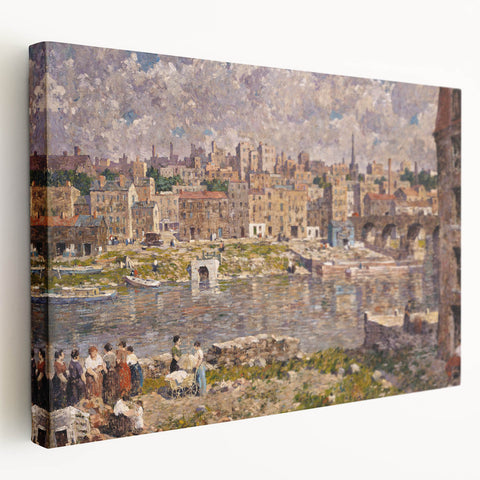 Modern Wall Art - Vibrant Riverside Town Scene | Classic Cityscape Decor