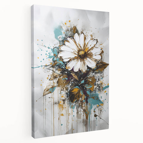 Gold & Teal Floral Elegance - Modern Living Room Canvas Wall Art